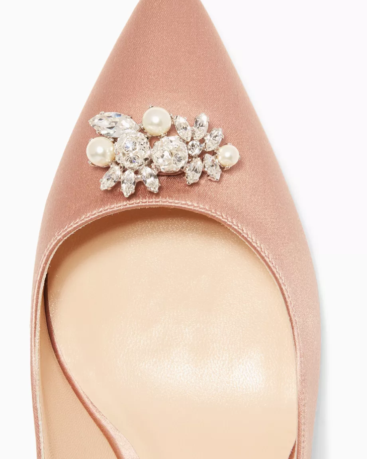 Pair of ballet pink satin pumps with jeweled toe embellishment — Jimmy Choo | Endless UAE