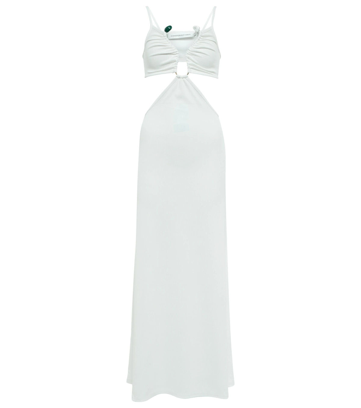 White cutout maxi dress with ring detail and ruched straps — Christopher Esber | Endless UAE