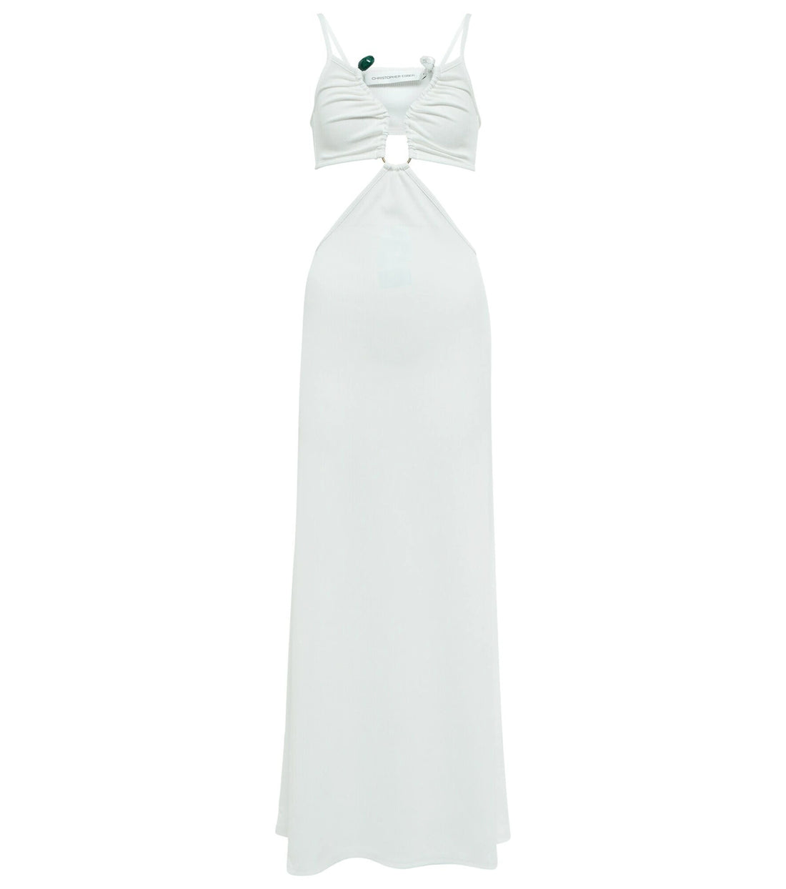 White cutout maxi dress with ring detail and ruched straps — Christopher Esber | Endless UAE