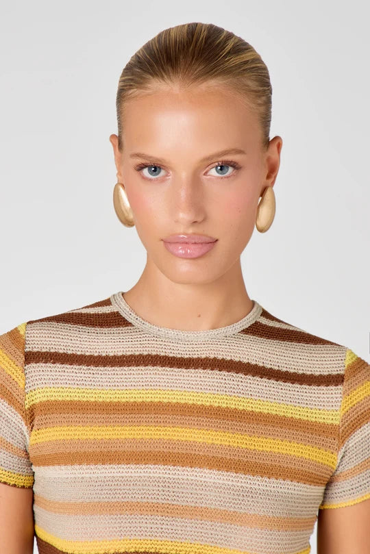 Striped Knit Co-Ord Set in Yellow, Brown and Cream — Hyphen | Endless UAE
