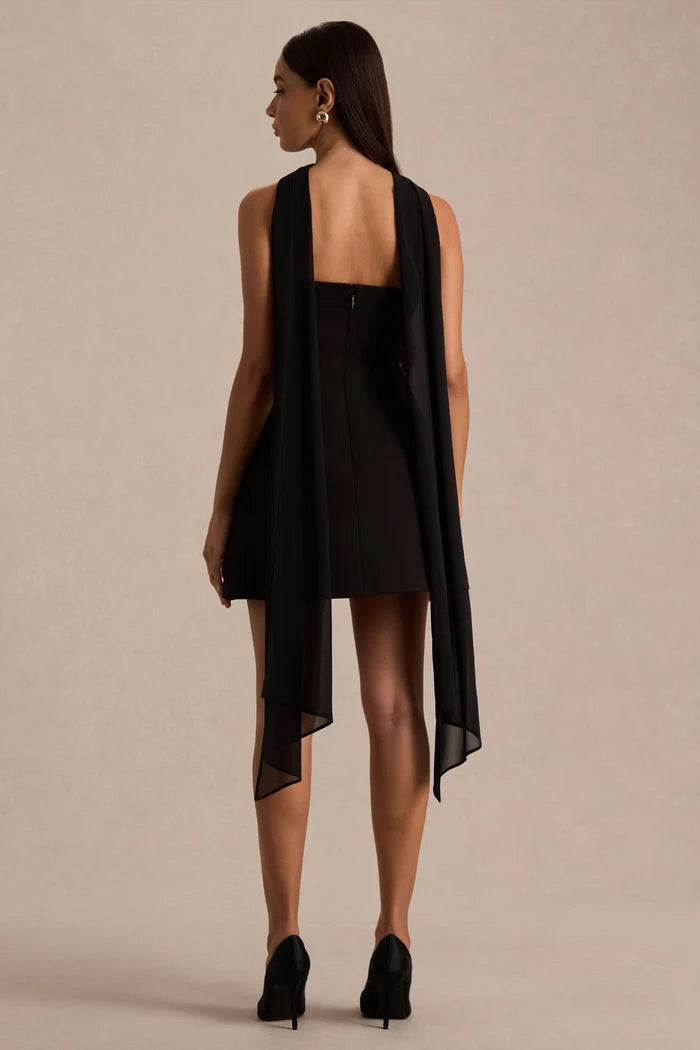 Black bandeau mini dress with choker neckline and asymmetrical hemline — Club L London | Endless UAE