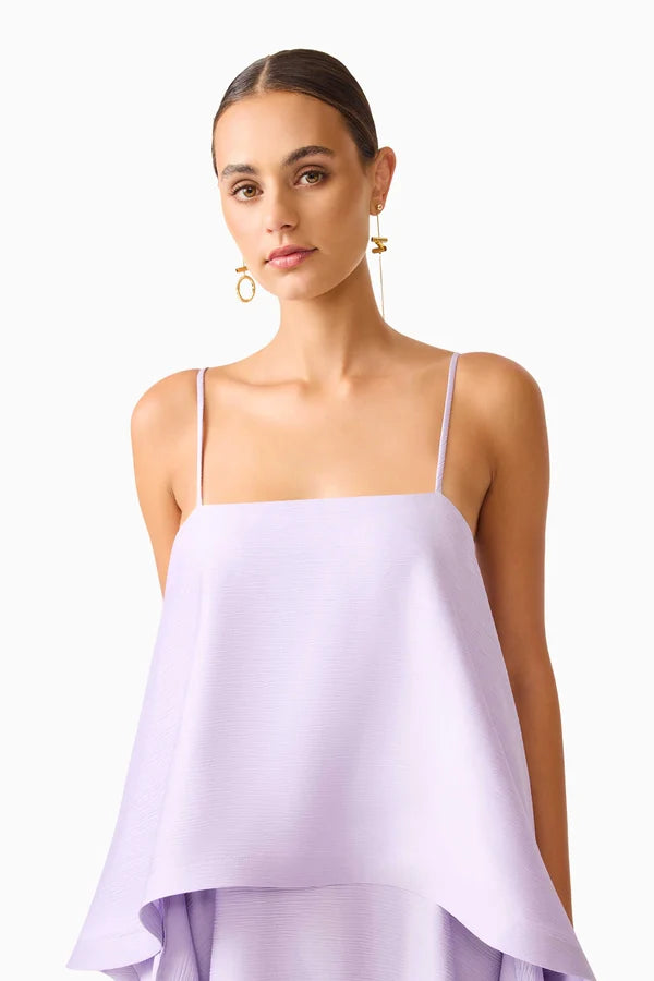 Lavender tiered maxi dress with draped ruffles and spaghetti straps — Elliatt | Endless UAE