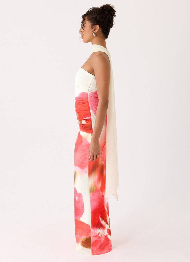 Libra Maxi Dress in cream and red floral print with choker neckline — Peppermayo | Endless UAE