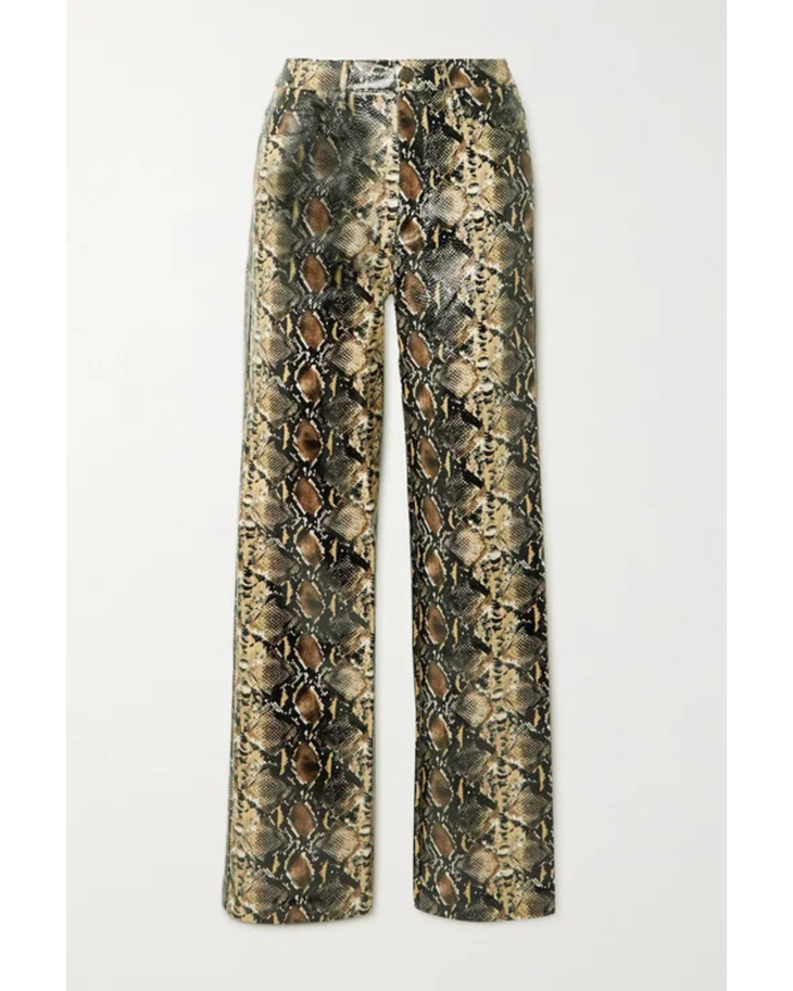 Snake-effect straight-leg pants in beige and brown — Rotate | Endless UAE