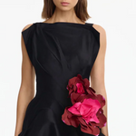 Black sleeveless mini dress with red floral embellishment at waist — Acler | Endless UAE