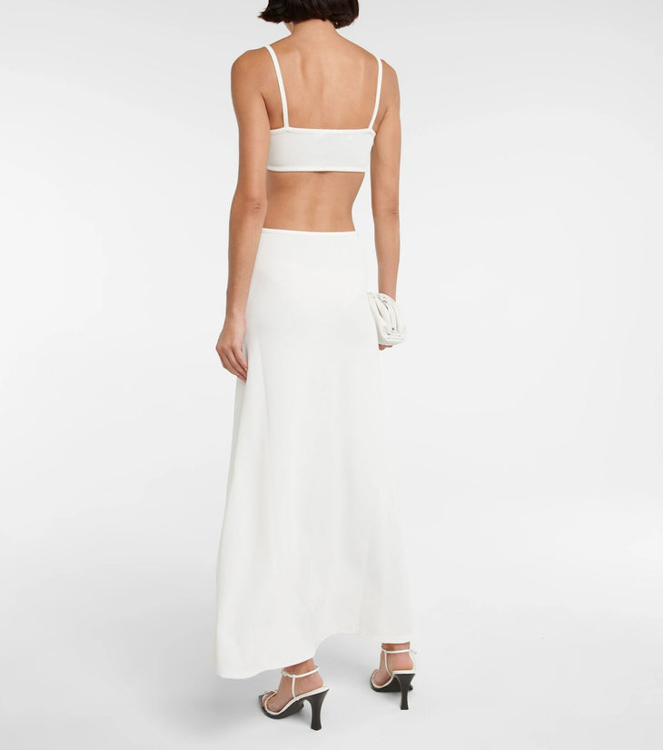 White cutout maxi dress with ring detail and ruched straps — Christopher Esber | Endless UAE