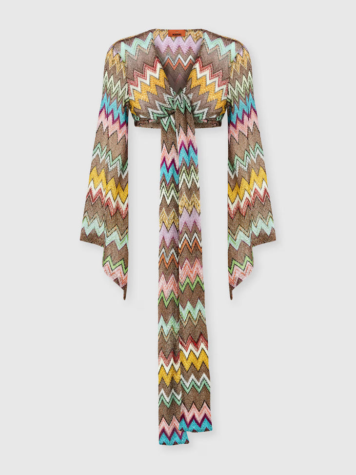Missoni multicolored zigzag knit wrap top with long sleeves — Missoni | Endless UAE