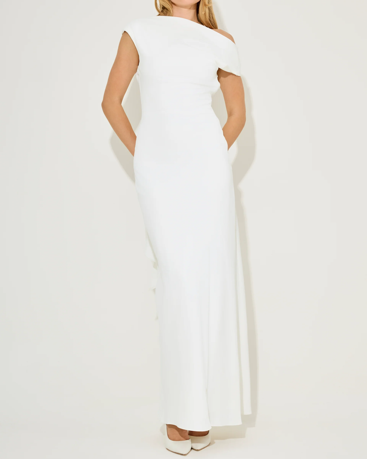 White sleeveless drape maxi dress with side pockets — Odd Muse | Endless UAE