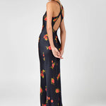 Black floral maxi dress with red and yellow flowers, racerback neckline — Hyphen | Endless UAE