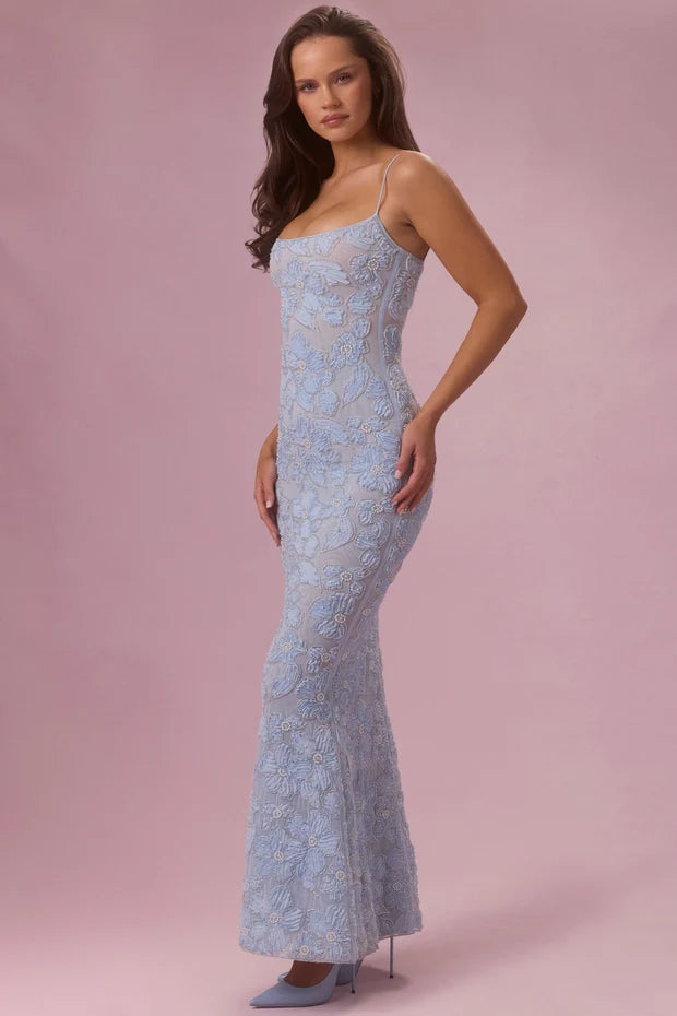 Valora Embellished Square Neck Maxi Dress in periwinkle blue — Oh Polly | Endless UAE
