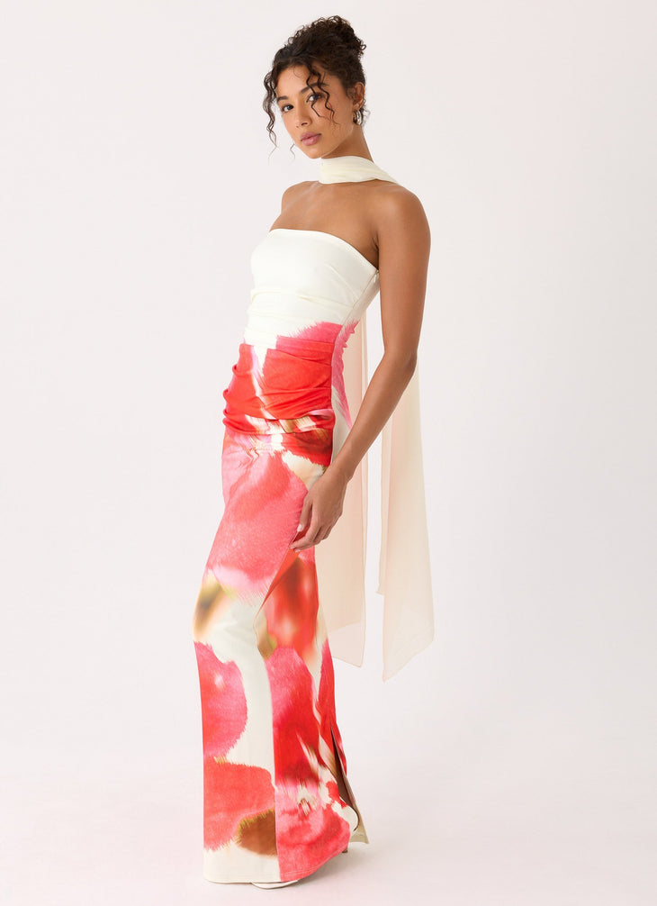 Libra Maxi Dress in cream and red floral print with choker neckline — Peppermayo | Endless UAE