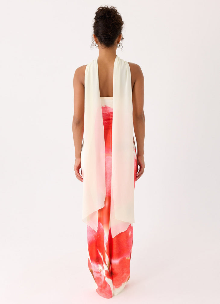 Libra Maxi Dress in cream and red floral print with choker neckline — Peppermayo | Endless UAE