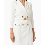 White belted studded mini dress with long sleeves — Elisabetta Franchi | Endless UAE