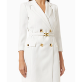 White belted studded mini dress with long sleeves — Elisabetta Franchi | Endless UAE