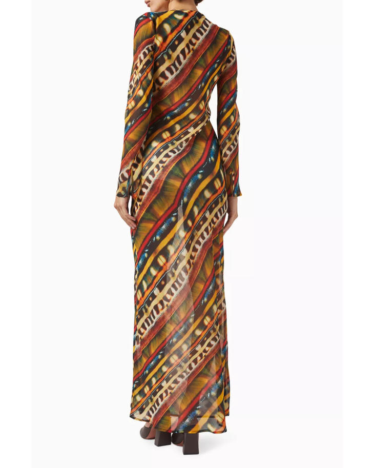 Magy Printed Maxi Dress in vibrant diagonal stripes with long sleeves and keyhole neckline — Siedres | Endless UAE