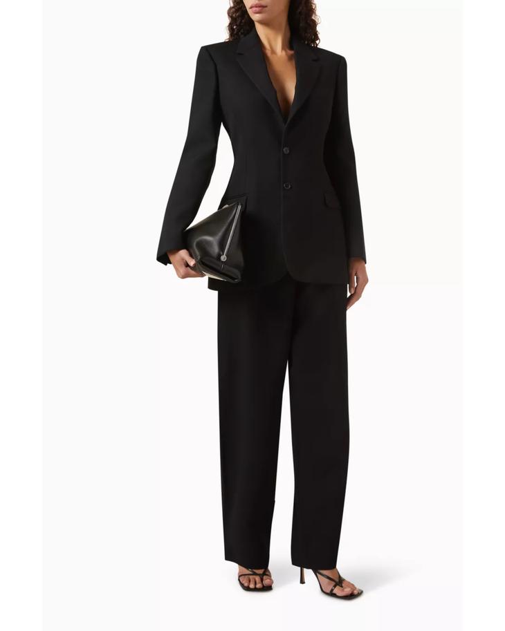 Black single-breasted Contour Blazer with notch lapels and button front closure — Wardrobe.NYC | Endless UAE