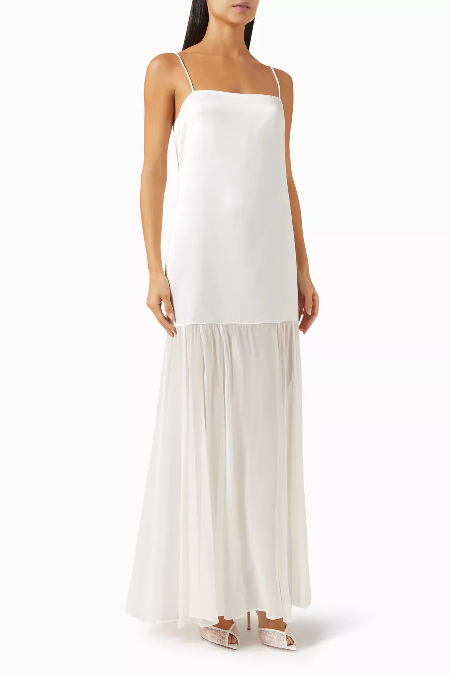 White camisole maxi dress with pleated skirt and thin straps — Shona Joy | Endless UAE