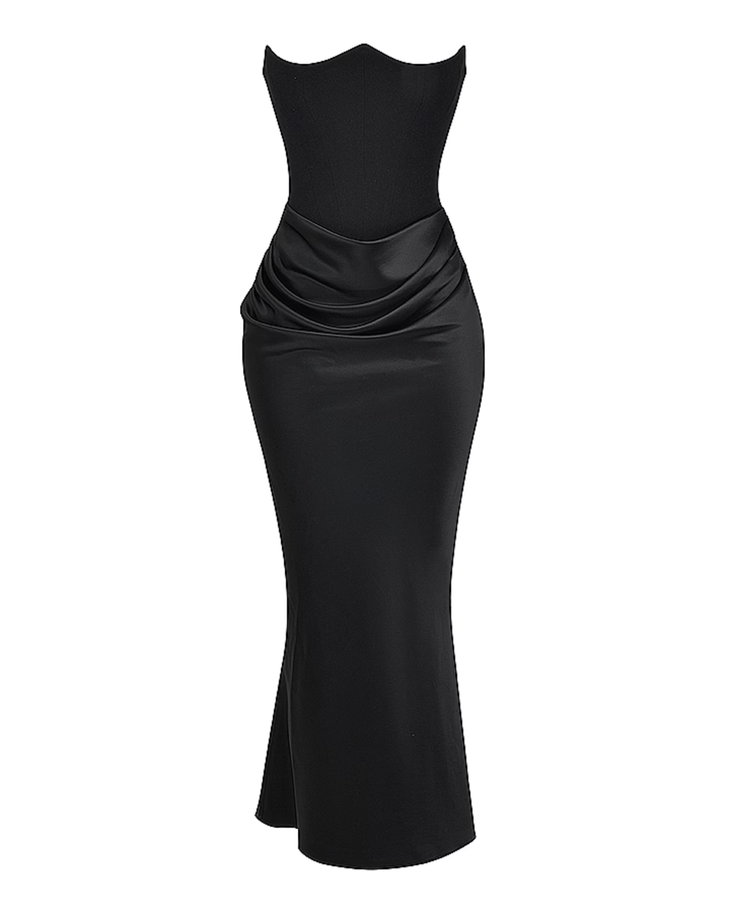 Black strapless corset maxi dress with ruched waist detail — House of CB | Endless UAE