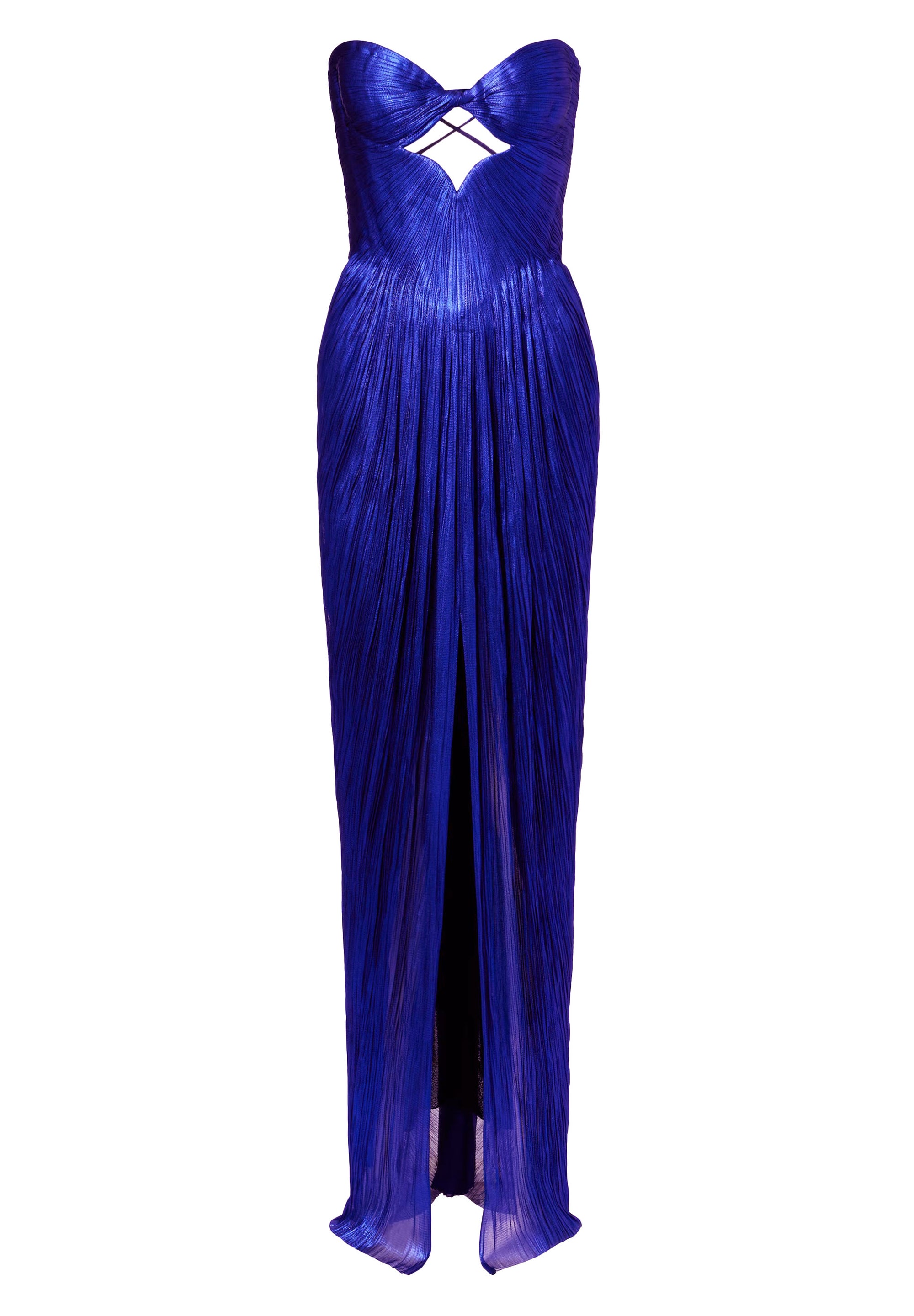 Royal blue pleated strapless maxi gown with cutout detail — Maria Lucia Hohan | Endless UAE