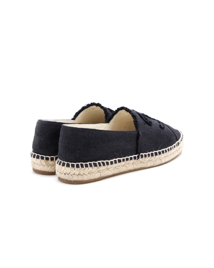 Black canvas CC cap toe espadrilles with beige rope sole — Chanel | Endless UAE