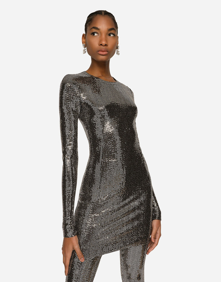 Woman wearing sequin-embellished long sleeve midi dress in charcoal — Dolce&Gabanna | Endless UAE