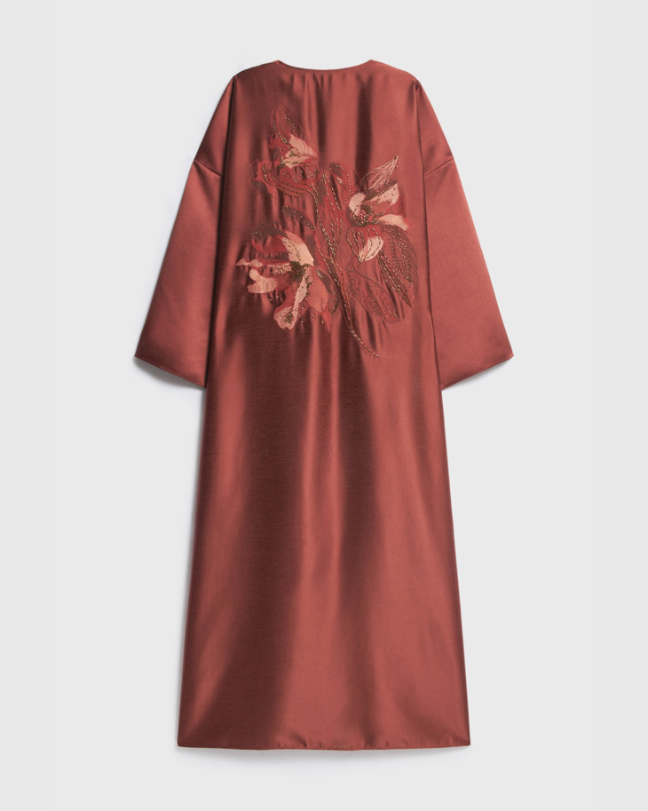 Burgundy linen blend kimono with sweetheart neckline dress — Lime | Endless UAE