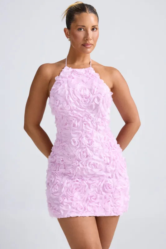 Pink floral-appliqué halterneck backless mini dress — Oh Polly | Endless UAE