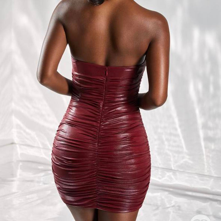 Burgundy strapless bustier mini dress with ruched detailing — Oh Polly | Endless UAE
