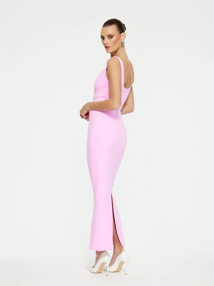 Gabel Midi Dress in pink with scoop neckline and sleeveless design — Effie Kats | Endless UAE