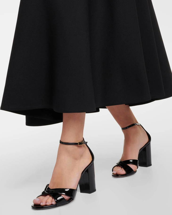 Black patent leather block heel sandals with ankle straps — Aquazzura | Endless UAE