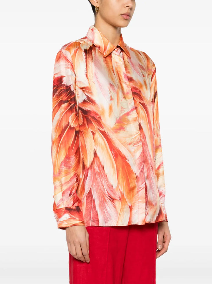 Plumage Silk Set in vibrant red and orange feather print — Roberto cavalli | Endless UAE