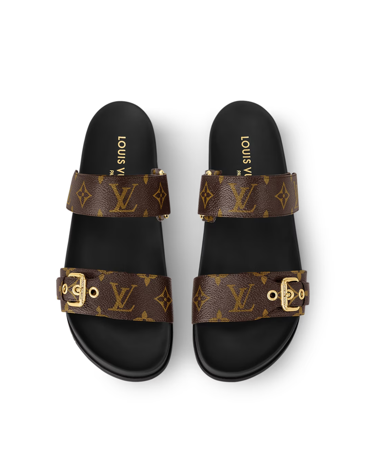 Black leather mule with monogram straps and flat sole — Louis Vuitton | Endless UAE