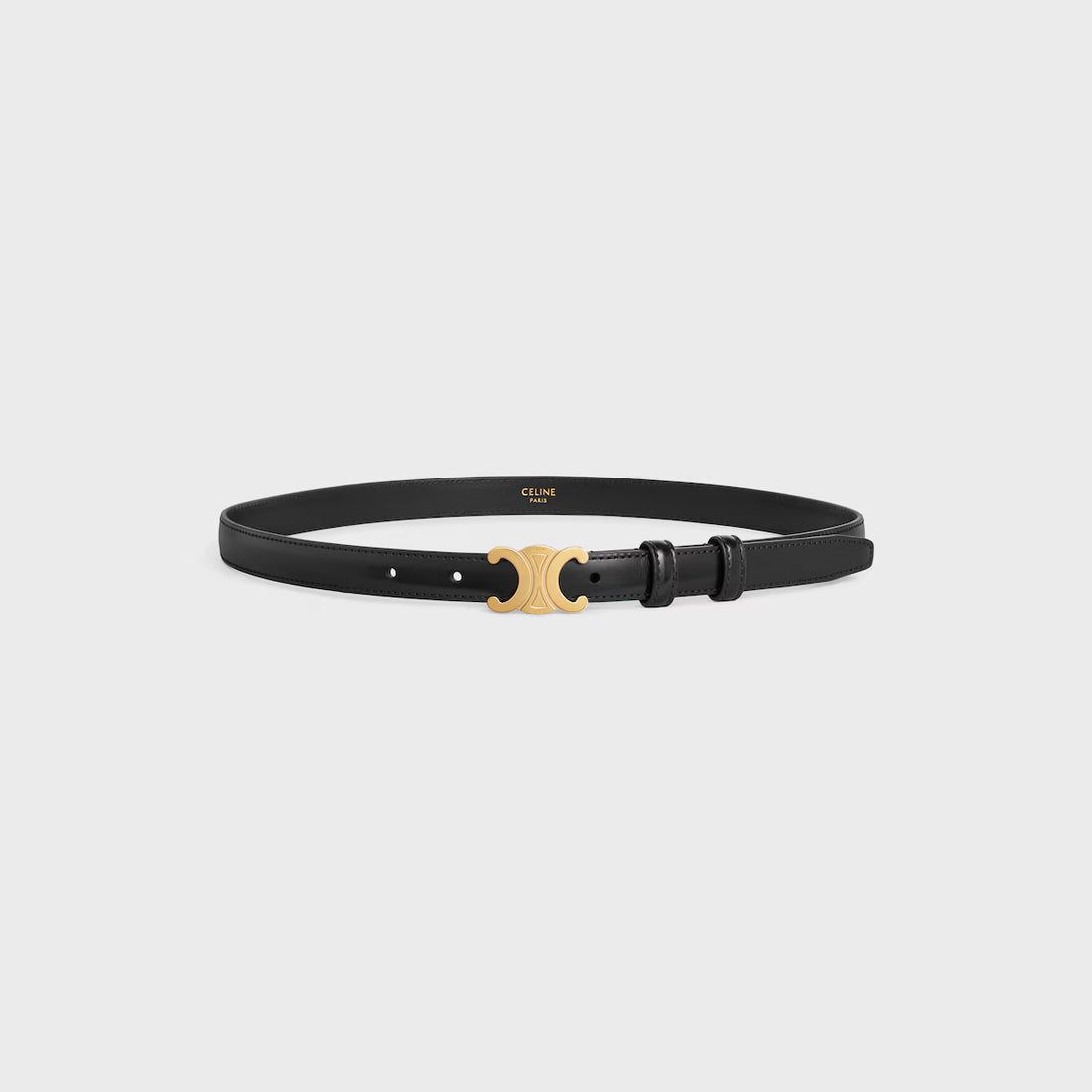 Black leather Triomphe Belt with gold-tone buckle — Celine | Endless UAE