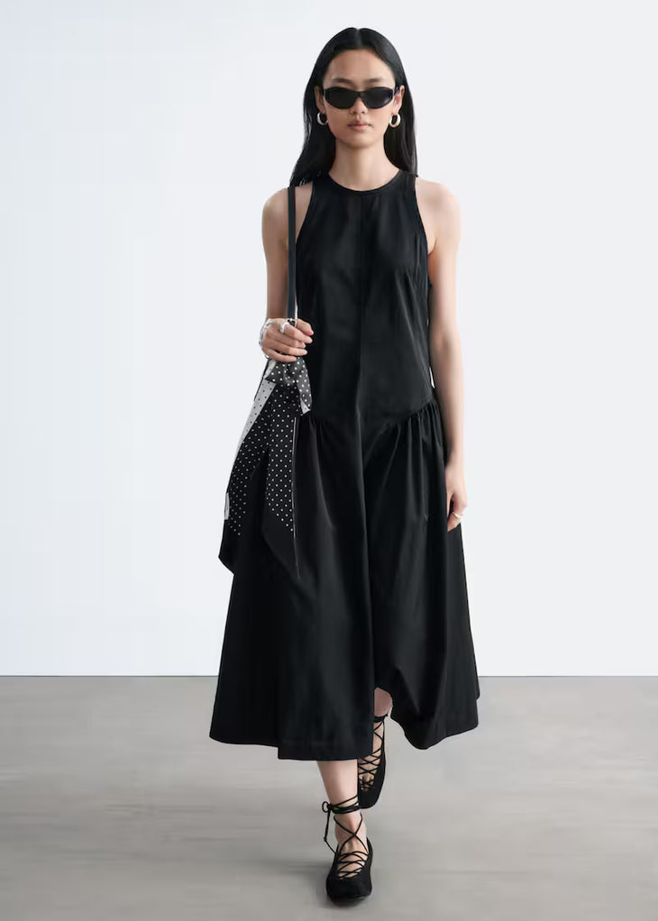 Black sleeveless flared midi dress with crew neck — & Other Stories | Endless UAE