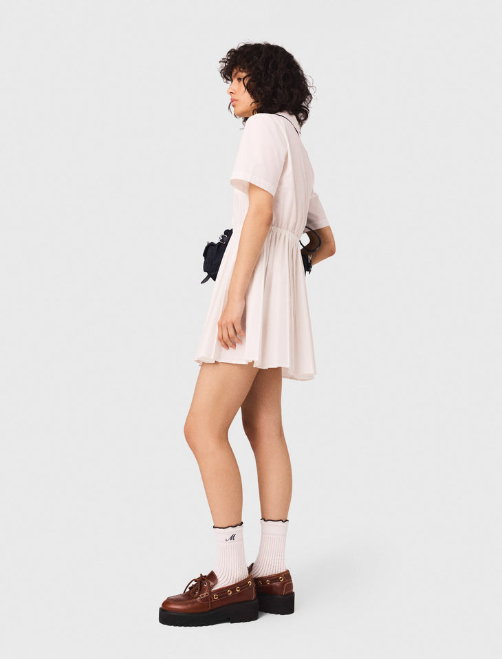 Short Sleeve Shirt Dress in pale pink with pleated skirt — Maje | Endless UAE