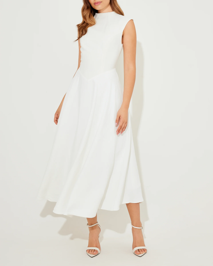 White sleeveless high neck midi dress with flowing skirt — & Other Stories | Endless UAE
