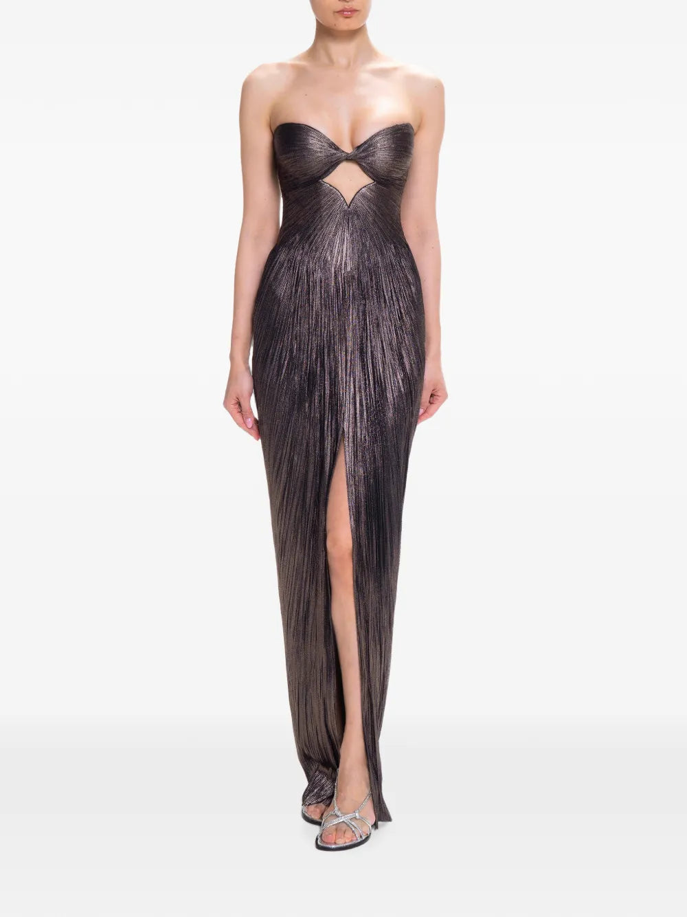 Black pleated strapless maxi dress with cutout detail and high slit — Maria Lucia Hohan | Endless UAE
