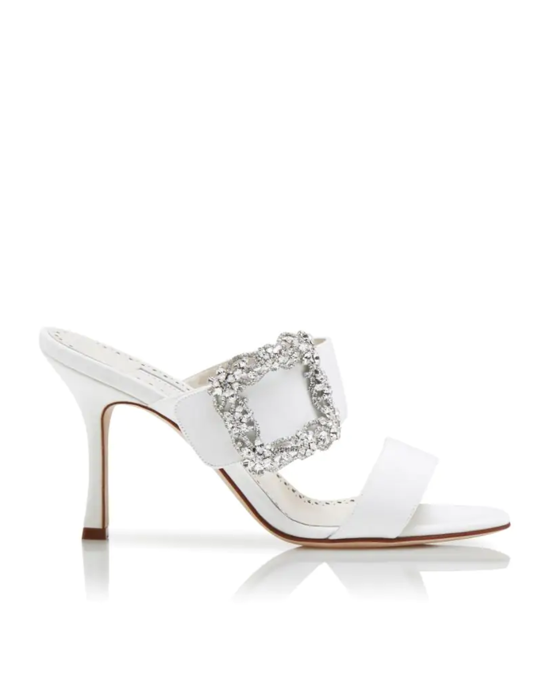 White Gable jewel buckle mules with crepe de chine upper and stiletto heel — Manolo Blahnik | Endless UAE
