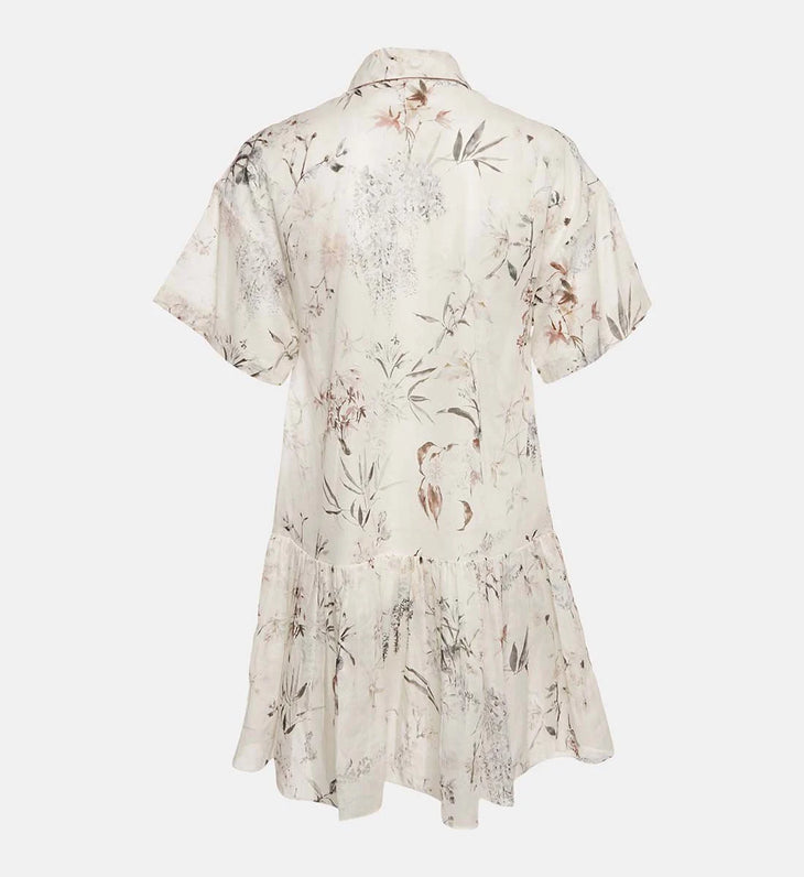 Cream floral print cotton mini dress with short sleeves and tiered skirt — Dior | Endless UAE