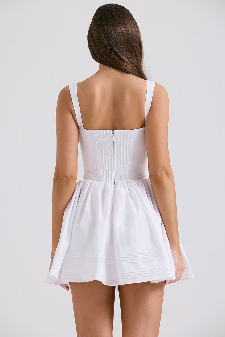 White corset cotton mini dress with square neckline and full skirt — House of CB | Endless UAE