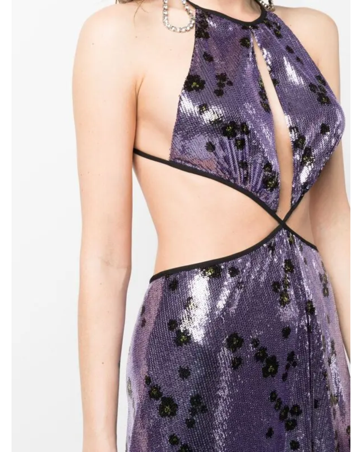 Purple sequinned halter gown with cut-out waist detail — Philosophy Di Lorenzo Serafini | Endless UAE