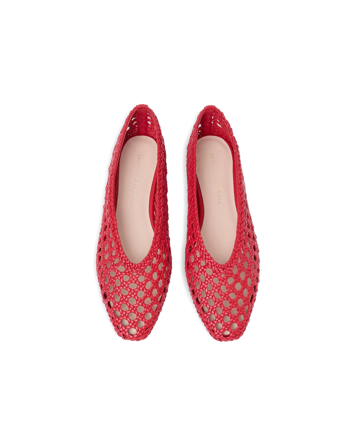 Red crocheted ballet flats with perforated pattern — Loeffler Randall | Endless UAE