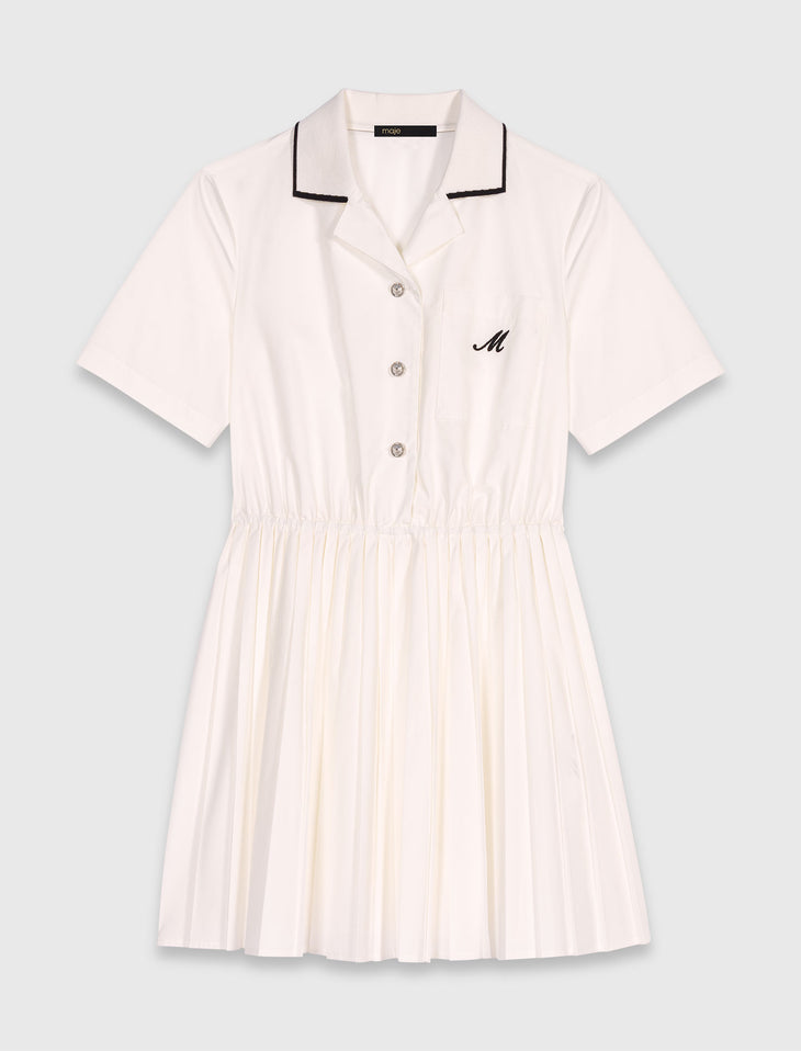 Short Sleeve Shirt Dress in pale pink with pleated skirt — Maje | Endless UAE