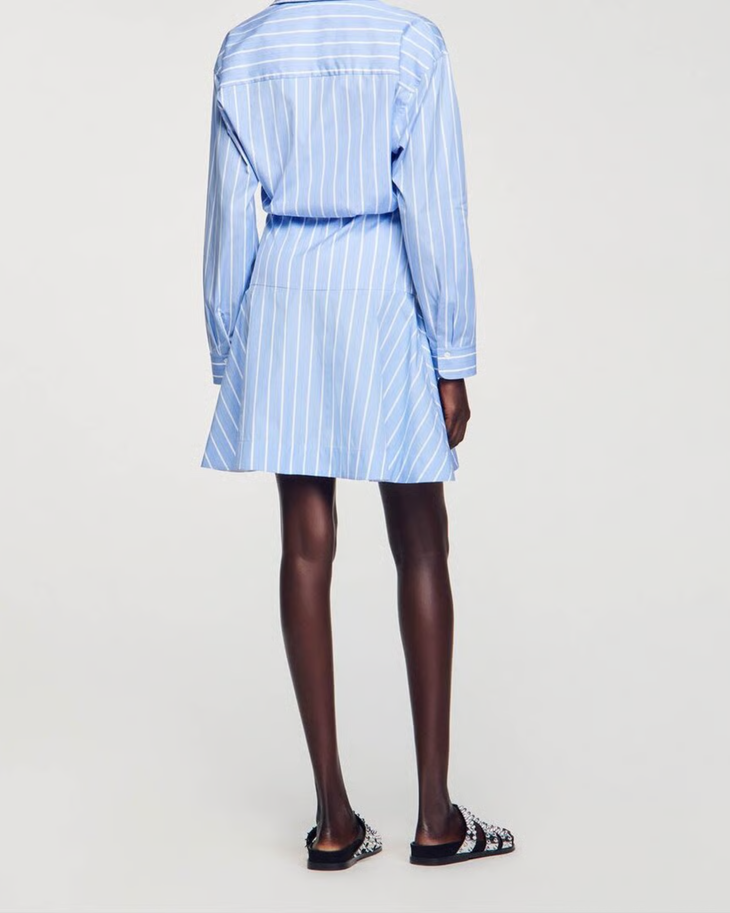 Light blue striped tie-front shirt dress with long sleeves — Sandro | Endless UAE