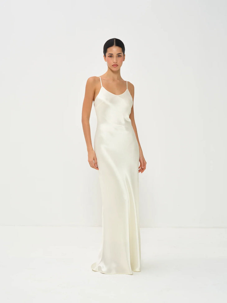 Estelle Cape Maxi Gown in cream with draped cape overlay and turtleneck — Nora The Label | Endless UAE