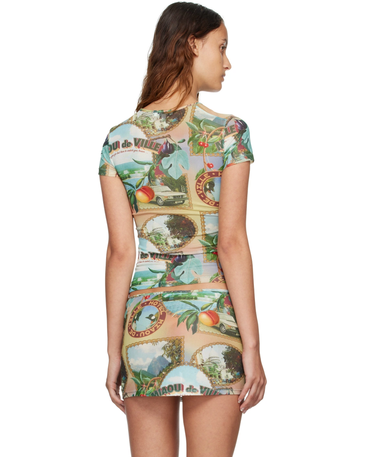 Multicolor patterned short-sleeve crop top and mini skirt co-ord set — Miaou | Endless UAE