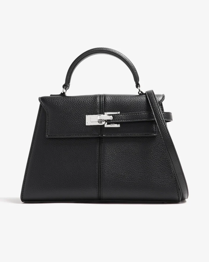 Black pebbled leather top handle bag with structured silhouette — Jw Pei | Endless UAE