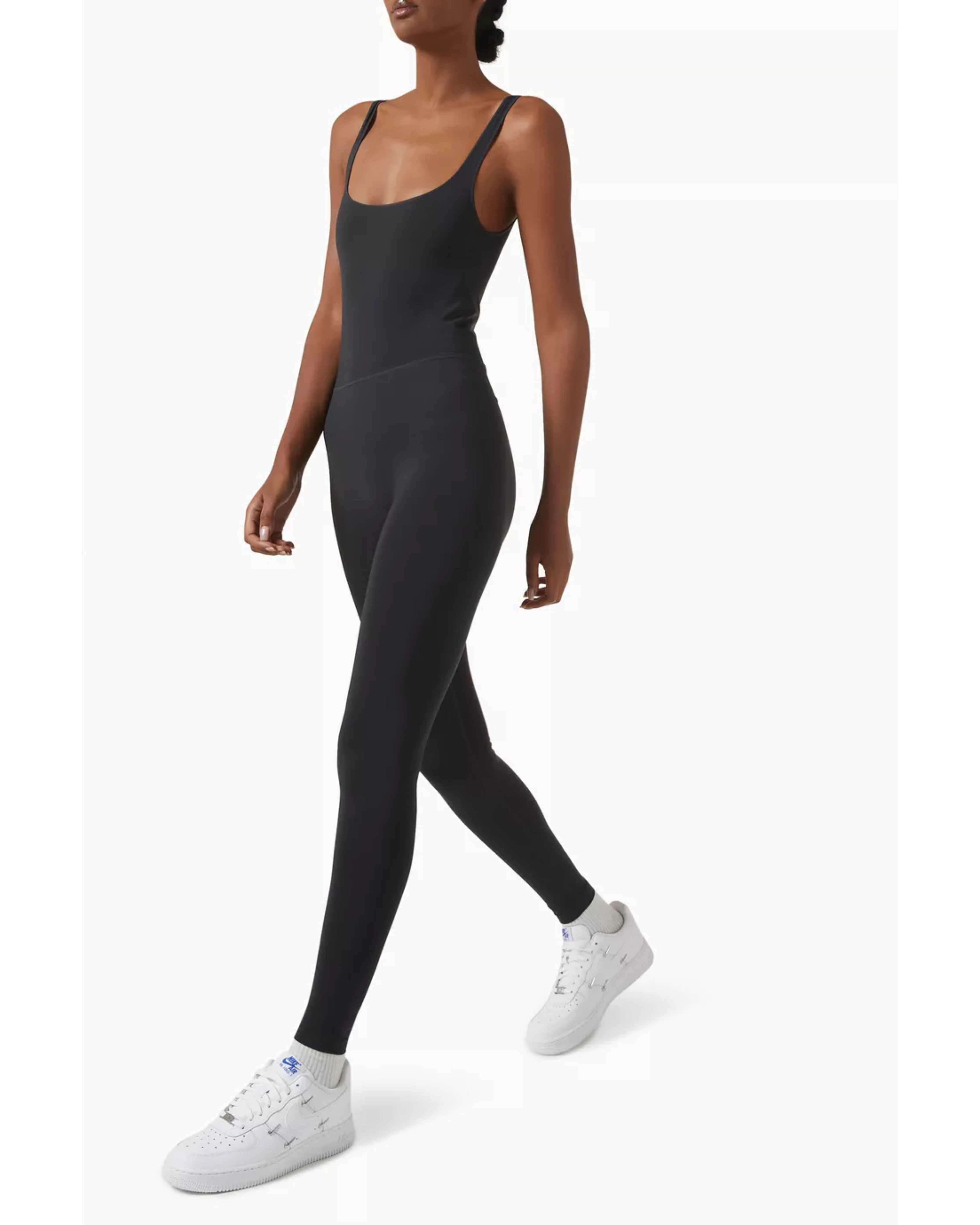 Black seamless catsuit with tank straps and full-length legs — Skims | Endless UAE