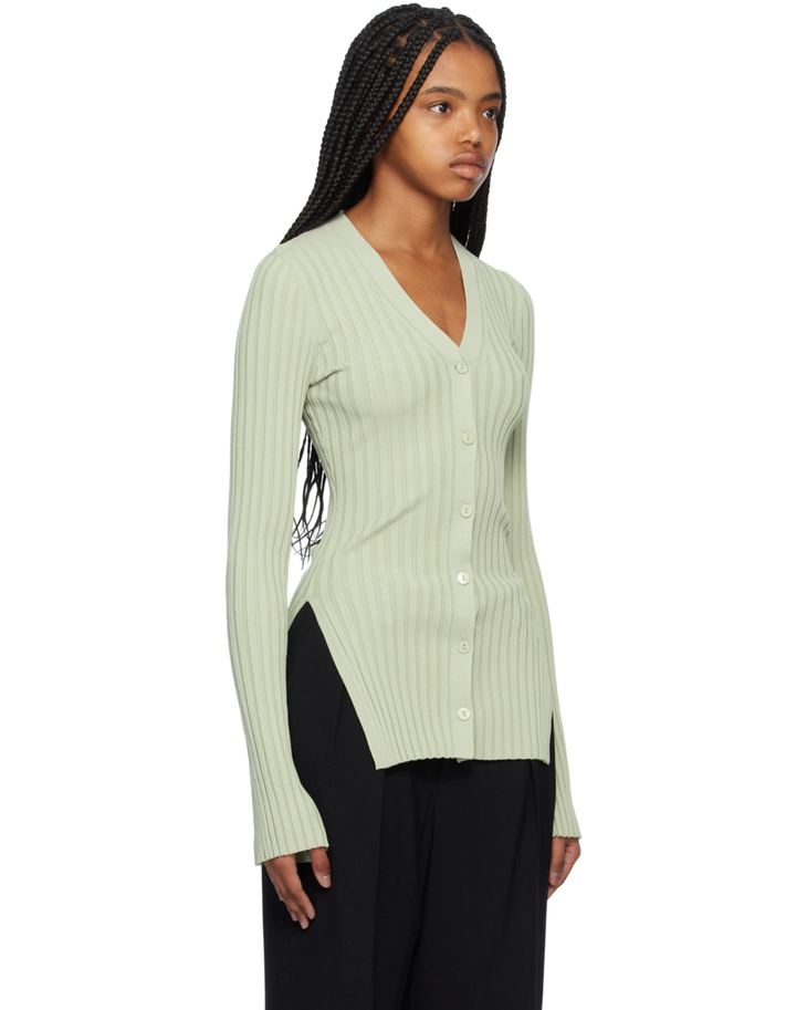 Sage green ribbed cardigan with button front and long sleeves — Axel Arigato | Endless UAE