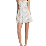 White polka dot chiffon mini dress with black straps and belt — Self-portrait | Endless UAE